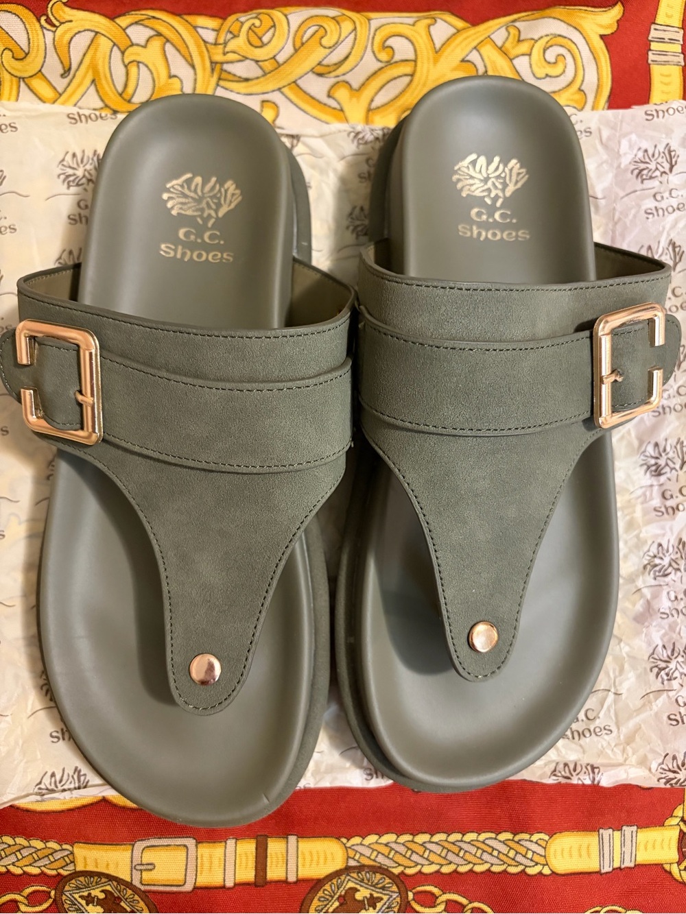 G.C. Shoes Olive Green Women's Slide Sandals with Buckle